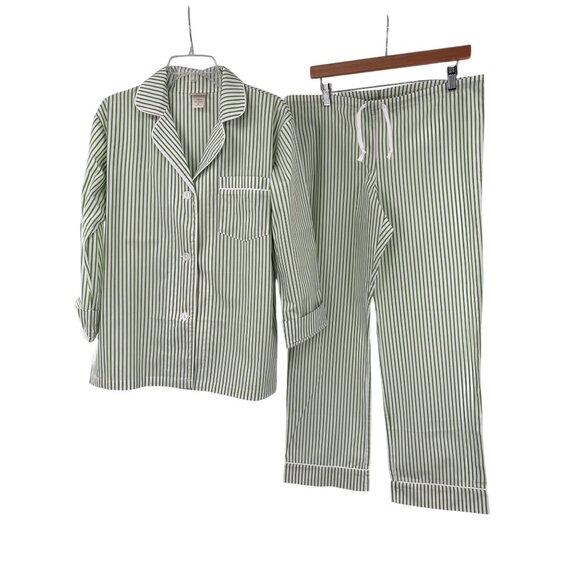 BedHead Pajamas XS Green & White Striped Cotton Set Top & Bottom Made In L.A. - Picture 1 of 9